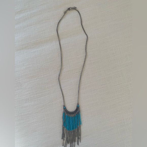 Southwest Style Turquoise and Silver Long Fashion Necklace - Picture 1 of 4